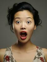 Young woman with Asian features who appears to be schocked AI Generative photo