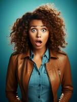 Young woman with Brazilian features who appears to be schocked AI Generative photo
