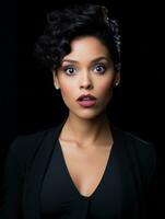 Young woman with Brazilian features who appears to be schocked AI Generative photo