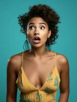 Young woman with Brazilian features who appears to be schocked AI Generative photo
