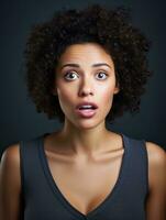 Young woman with Brazilian features who appears to be schocked AI Generative photo
