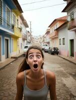 Young woman with Brazilian features who appears to be schocked AI Generative photo