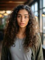 Young woman with Brazilian features who appears to be schocked AI Generative photo