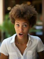Young woman with Brazilian features who appears to be schocked AI Generative photo