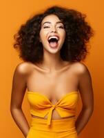 Young woman with Brazilian features who appears to be schocked AI Generative photo