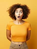 Young woman with Brazilian features who appears to be schocked AI Generative photo
