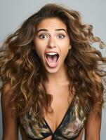 Young woman with Brazilian features who appears to be schocked AI Generative photo