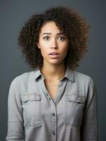 Young woman with Brazilian features who appears to be schocked AI Generative photo