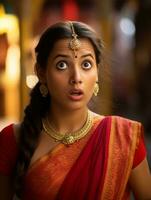 Young woman with Indian features who appears to be schocked AI Generative photo