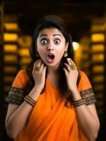 Young woman with Indian features who appears to be schocked AI Generative photo