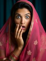 Young woman with Indian features who appears to be schocked AI Generative photo