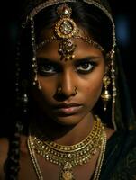 Young woman with Indian features who appears to be schocked AI Generative photo