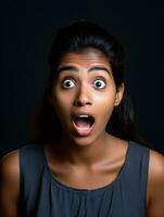 Young woman with Indian features who appears to be schocked AI Generative photo