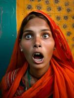 Young woman with Indian features who appears to be schocked AI Generative photo