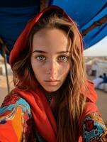 Young woman with Indian features who appears to be schocked AI Generative photo