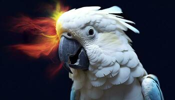 Digital photo manipulation of a white parrot. Generative AI