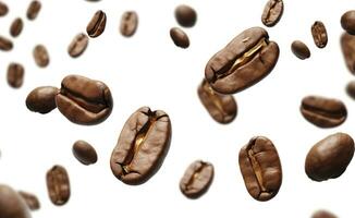 Coffee Bean flying on white background, 3d illustration. Generative AI photo