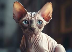 Beautiful photo Sphynx cat concept, contemporary natural and mood social background. Generative AI