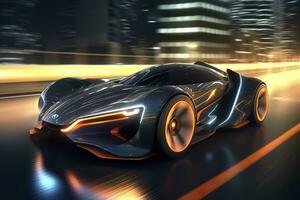 Fast Shutter Speed Creates Dynamic and Action Packed Image of Futuristic Car. AI Generative photo