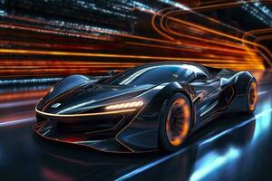 Fast Shutter Speed Creates Dynamic and Action Packed Image of Futuristic Car. AI Generative photo