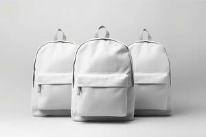 elegante cuero mochila en blanco antecedentes. generativo ai foto