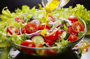 health benefits of healthy salad, in the style of precise detailing, smooth and shiny. Generative AI photo