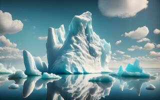 A Glimpse of Earth's Frozen Giants - Capturing the Enormity and Grandeur of Towering Icebergs. AI Generated photo