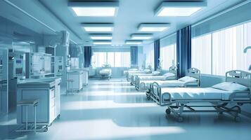 Healthcare Theme 3D Illustration of an Empty Emergency Room. AI Generative photo
