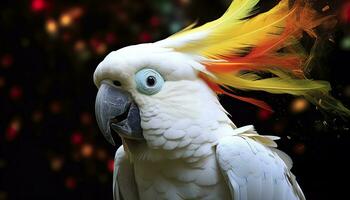 Digital photo manipulation of a white parrot. Generative AI