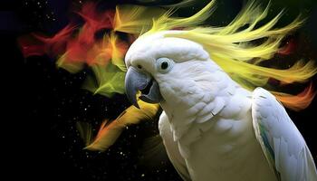 Digital photo manipulation of a white parrot. Generative AI