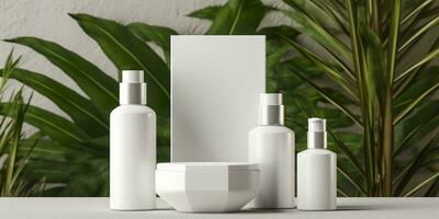 blanco blanco productos cosméticos Bosquejo con natural tema antecedentes. ai generativo foto