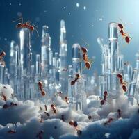 Crystalized Anthives, A World Where Ingenious Ants Craft Architectural Marvels with Ice. AI Generated photo
