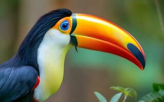 A Kaleidoscope of Tropical Eleganc, Toucan's Vibrant Colors in the Rainforest. AI Generated photo