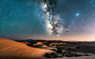 Desert Dreams Beneath the Starry Canopy, A Mesmerizing Portrait of the Night's Enchanting Beauty. AI generated photo