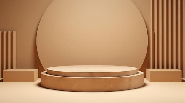 Podium with a parametric background. Stage showcase on pedestal display, 3d rendering. AI Generative photo