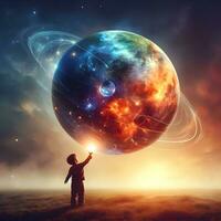 Cosmic Play, A Child's Universe-Inspired Fantasy Art Masterpiece. AI Generated photo