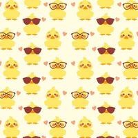 Cute Yellow Duck with Black Glasses Seamless Pattern  A fun and playful seamless pattern with cute yellow ducks wearing black glasses on a white background. vector