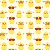 Cute Yellow Duck with Black Glasses Seamless Pattern  A fun and playful seamless pattern with cute yellow ducks wearing black glasses on a white background. vector