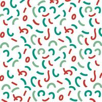 Red and Green Memphis Squiggle Christmas Seamless Pattern.A fun and festive seamless pattern with red and green Memphis squiggles on a white background. vector