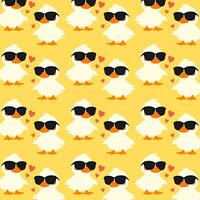 Cute Duck with Black Glasses Seamless Pattern  A fun and playful seamless pattern with cute yellow ducks wearing black glasses on a yellow background. vector