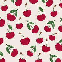 Red Cherry Seamless Pattern.A vibrant and cheerful seamless pattern with red cherries on a white background. vector