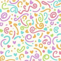 Pastel Abstract Childish Fun Seamless Pattern.A vibrant and playful seamless pattern with pastel colored abstract shapes, curves, and circles on a white background. vector