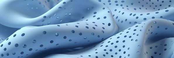 Breathable fabric dry light blue soft mesh holes floating light blue background. Generative AI photo