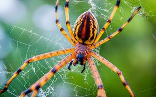 Masterpiece in Silk, An Exquisite Glimpse into the Intricate Artistry of a Spider Weaving Its Web. AI Generated photo