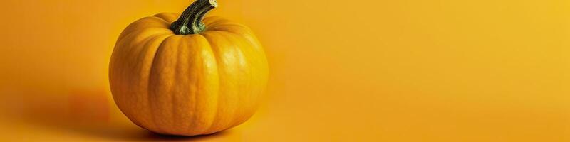 A pumpkin against a yellow background. Generative AI photo