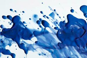 Close up of blue paint shapes on white background with copy space. AI Generative photo