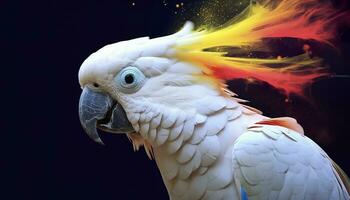 Digital photo manipulation of a white parrot. Generative AI