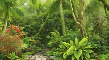 un lozano y vibrante tropical selva rebosante con exuberante planta vida. ai generado foto