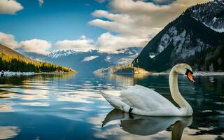 cisne lago elegancia, capturar el majestuoso gracia de un cisne sereno planeo en calma aguas ai generado foto