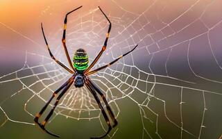 Masterpiece in Silk, An Exquisite Glimpse into the Intricate Artistry of a Spider Weaving Its Web. AI Generated photo